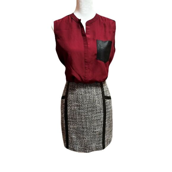 Banana Republic Black & White Tweed Wool Blend Skirt | Faux Leather Trim | Sz 6 - Picture 1 of 9
